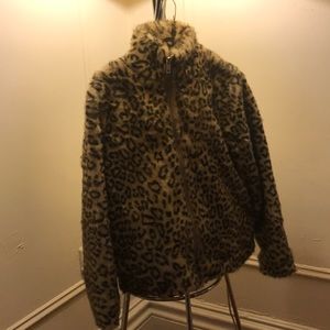 Faux fur leopard print winter jacket